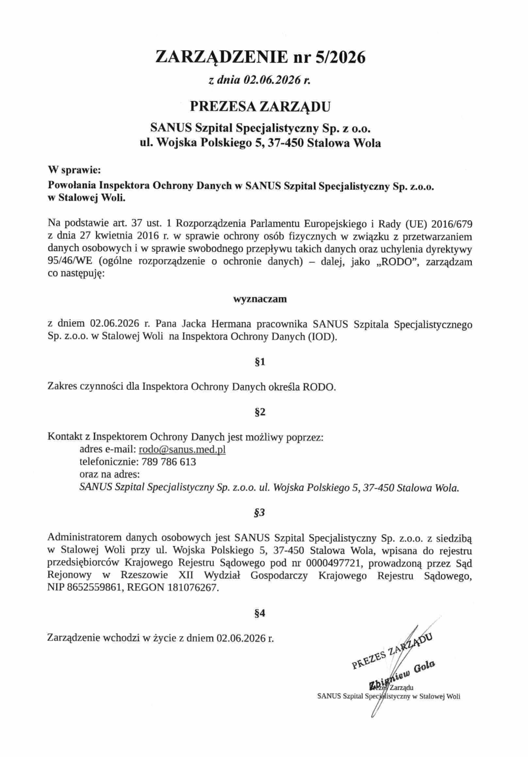 Zarządzenie nr 5-1